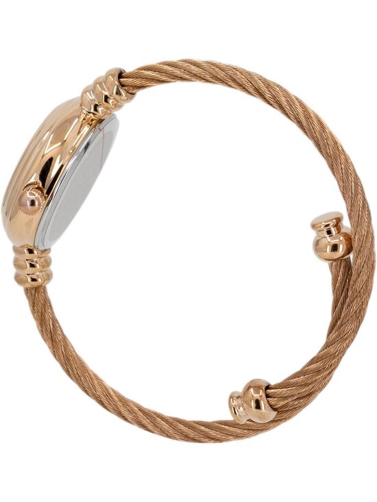Women\'s Rose Gold Analog Quartz Elegant Cable Cuff Arabic Numbers Bracelet Watch
